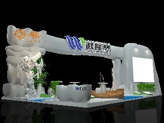 144平米展臺設計制作：四面開口/前衛(wèi)/型材結構/灰色，為旅游展展商而作（免費使用）
