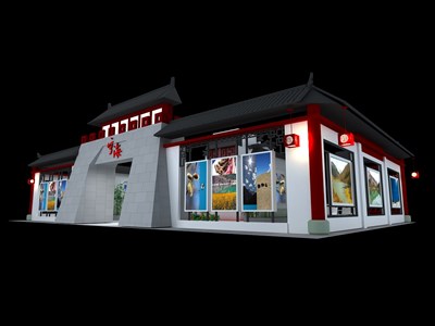 156平米展臺設(shè)計(jì)制作：三面開口/中式/木質(zhì)結(jié)構(gòu)/灰色，為旅游展展商而作（免費(fèi)使用）