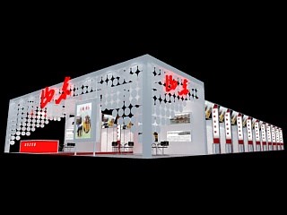 576平米展臺設(shè)計(jì)制作：三面開口/現(xiàn)代/型材結(jié)構(gòu)/白色，為旅游展展商而作（免費(fèi)使用）