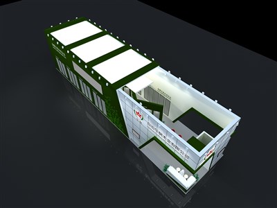 150平米展臺設(shè)計(jì)制作：三面開口/現(xiàn)代/木質(zhì)結(jié)構(gòu)/綠色，為建材展展商而作（免費(fèi)使用）