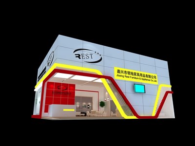 120平米展臺設(shè)計制作：二面開口/現(xiàn)代/木質(zhì)結(jié)構(gòu)/白色，為建材展展商而作（免費(fèi)使用）