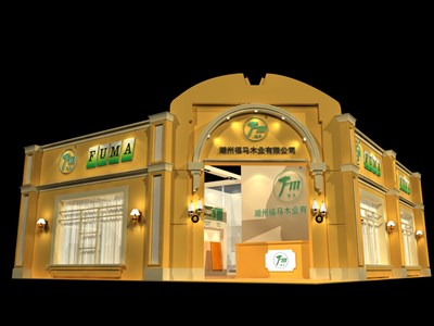 99平米展臺設計制作：二面開口/歐式/木質結構/米色，為建材展展商而作（免費使用）