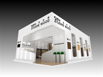 126平米展臺設(shè)計制作：二面開口/現(xiàn)代/木質(zhì)結(jié)構(gòu)/白色，為建材展展商而作（免費(fèi)使用）