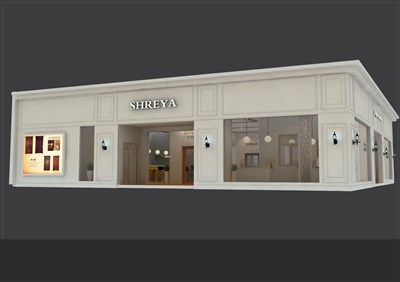 341.2平米展臺設(shè)計制作：二面開口/歐式/木質(zhì)結(jié)構(gòu)/米色，為建材展展商而作（免費使用）