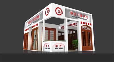 54平米展臺設(shè)計(jì)制作：二面開口/現(xiàn)代/木質(zhì)結(jié)構(gòu)/白色，為建材展展商而作（免費(fèi)使用）