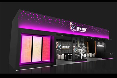 52平米展臺設計制作：二面開口/現(xiàn)代/木質結構/粉色，為建材展展商而作（免費使用）