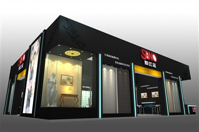 180平米展臺設(shè)計制作：三面開口/現(xiàn)代/木質(zhì)結(jié)構(gòu)/黑色，為建材展展商而作（免費使用）