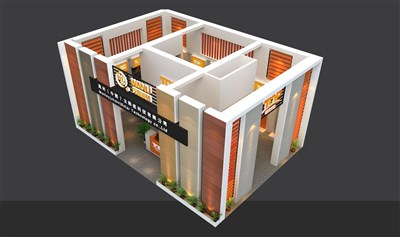 70平米展臺設(shè)計制作：二面開口/前衛(wèi)/型材結(jié)構(gòu)/橙色，為建材展展商而作（免費使用）