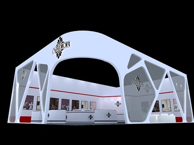 117平米展臺(tái)設(shè)計(jì)制作：二面開口/前衛(wèi)/型材結(jié)構(gòu)/白色，為建材展展商而作（免費(fèi)使用）