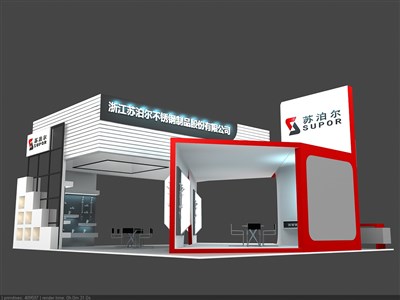 120平米展臺設計制作：四面開口/現(xiàn)代/木質結構/白色，為建材展展商而作（免費使用）