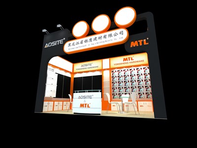 18平米展臺設(shè)計(jì)制作：一面開口/現(xiàn)代/木質(zhì)結(jié)構(gòu)/黑色，為建材展展商而作（免費(fèi)使用）
