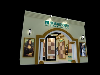 144平米展臺(tái)設(shè)計(jì)制作：一面開口/歐式/木質(zhì)結(jié)構(gòu)/米色，為建材展展商而作（免費(fèi)使用）