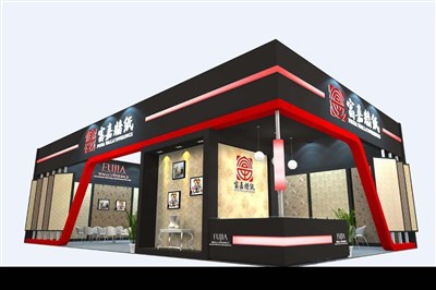 144平米展臺(tái)設(shè)計(jì)制作：二面開(kāi)口/現(xiàn)代/木質(zhì)結(jié)構(gòu)/黑色，為建材展展商而作（免費(fèi)使用）