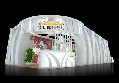 96平米展臺設計制作：三面開口/現(xiàn)代/木質結構/白色，為建材展展商而作（免費使用）