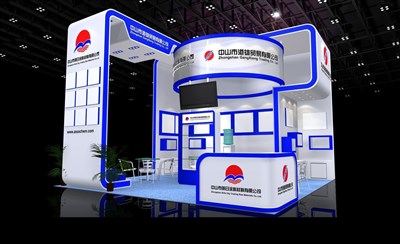 36平米展臺(tái)設(shè)計(jì)制作：三面開口/現(xiàn)代/木質(zhì)結(jié)構(gòu)/藍(lán)色，為建材展展商而作（免費(fèi)使用）