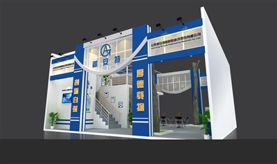 100平米展臺設(shè)計制作：二面開口/現(xiàn)代/木質(zhì)結(jié)構(gòu)/藍色，為建材展展商而作（免費使用）