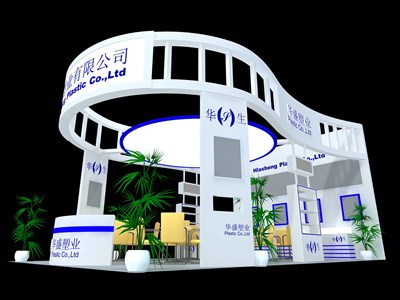 54平米展臺(tái)設(shè)計(jì)制作：三面開口/現(xiàn)代/木質(zhì)結(jié)構(gòu)/白色，為建材展展商而作（免費(fèi)使用）