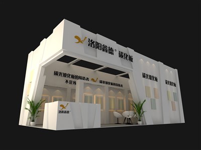 55平米展臺設(shè)計制作：二面開口/現(xiàn)代/木質(zhì)結(jié)構(gòu)/白色，為建材展展商而作（免費使用）