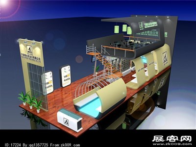 102平米展臺設(shè)計制作：一面開口/現(xiàn)代/雙層結(jié)構(gòu)/米色，為建材展展商而作（免費使用）