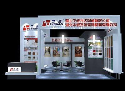 36平米展臺設(shè)計(jì)制作：二面開口/現(xiàn)代/木質(zhì)結(jié)構(gòu)/灰色，為建材展展商而作（免費(fèi)使用）