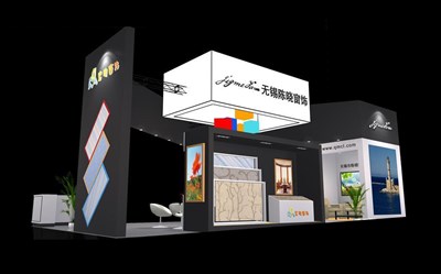 72平米展臺設計制作：三面開口/現(xiàn)代/木質(zhì)結(jié)構(gòu)/黑色，為建材展展商而作（免費使用）