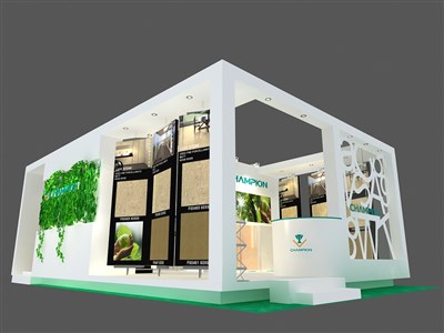 54平米展臺(tái)設(shè)計(jì)制作：二面開口/現(xiàn)代/木質(zhì)結(jié)構(gòu)/白色，為建材展展商而作（免費(fèi)使用）