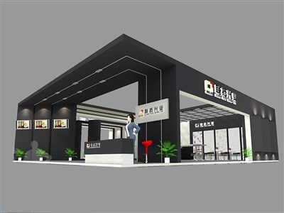 180平米展臺(tái)設(shè)計(jì)制作：三面開(kāi)口/現(xiàn)代/木質(zhì)結(jié)構(gòu)/黑色，為建材展展商而作（免費(fèi)使用）