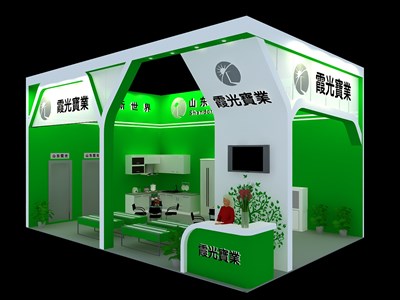 54平米展臺(tái)設(shè)計(jì)制作：二面開(kāi)口/現(xiàn)代/木質(zhì)結(jié)構(gòu)/綠色，為建材展展商而作（免費(fèi)使用）