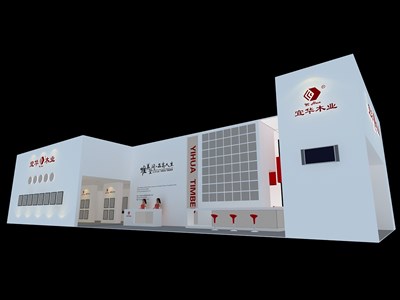 205平米展臺設計制作：一面開口/現(xiàn)代/木質(zhì)結(jié)構(gòu)/白色，為建材展展商而作（免費使用）