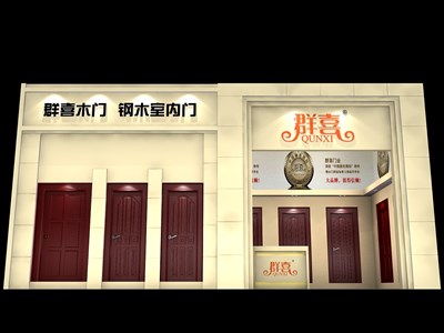 36平米展臺設(shè)計制作：一面開口/歐式/木質(zhì)結(jié)構(gòu)/米色，為建材展展商而作（免費使用）