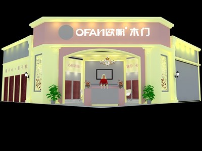 144平米展臺(tái)設(shè)計(jì)制作：一面開口/歐式/木質(zhì)結(jié)構(gòu)/黃色，為建材展展商而作（免費(fèi)使用）