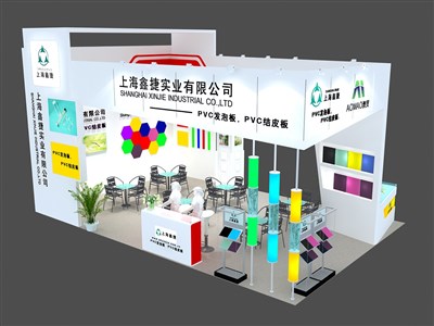 54平米展臺(tái)設(shè)計(jì)制作：三面開口/現(xiàn)代/木質(zhì)結(jié)構(gòu)/白色，為建材展展商而作（免費(fèi)使用）
