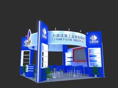 36平米展臺設(shè)計(jì)制作：三面開口/現(xiàn)代/木質(zhì)結(jié)構(gòu)/藍(lán)色，為建材展展商而作（免費(fèi)使用）