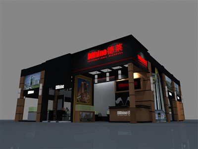 180平米展臺設(shè)計(jì)制作：三面開口/現(xiàn)代/木質(zhì)結(jié)構(gòu)/紫色，為建材展展商而作（免費(fèi)使用）