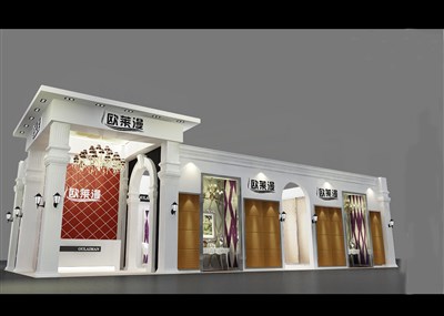 90平米展臺(tái)設(shè)計(jì)制作：二面開(kāi)口/歐式/木質(zhì)結(jié)構(gòu)/白色，為建材展展商而作（免費(fèi)使用）