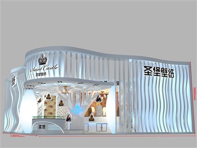 143平米展臺設計制作：二面開口/現(xiàn)代/木質結構/白色，為建材展展商而作（免費使用）