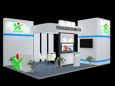 54平米展臺設計制作：四面開口/現(xiàn)代/木質結構/藍色，為電子展展商而作（免費使用）