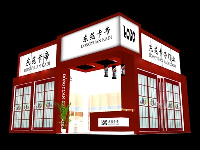 45平米展臺(tái)設(shè)計(jì)制作：二面開(kāi)口/歐式/木質(zhì)結(jié)構(gòu)/紅色，為建材展展商而作（免費(fèi)使用）
