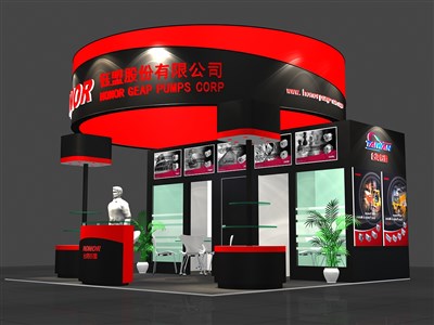 36平米展臺(tái)設(shè)計(jì)制作：三面開(kāi)口/現(xiàn)代/木質(zhì)結(jié)構(gòu)/紅色，為電子展展商而作（免費(fèi)使用）