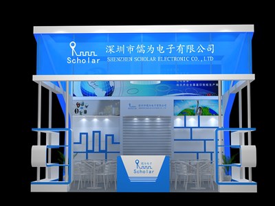 36平米展臺設(shè)計制作：三面開口/現(xiàn)代/型材結(jié)構(gòu)/藍色，為電子展展商而作（免費使用）