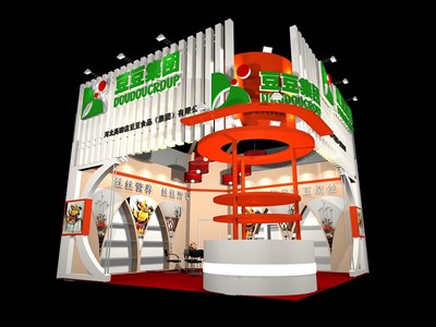 49平米展臺設(shè)計制作：二面開口/前衛(wèi)/木質(zhì)結(jié)構(gòu)/綠色，為食品展展商而作（免費使用）