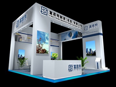 36平米展臺(tái)設(shè)計(jì)制作：三面開口/現(xiàn)代/木質(zhì)結(jié)構(gòu)/白色，為建材展展商而作（免費(fèi)使用）