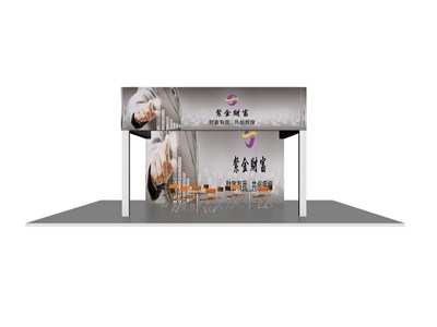 36平米展臺設計制作：三面開口/現代/桁架結構/紫色，為綜合展展商而作（免費使用）