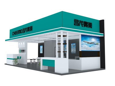 32平米展臺設計制作：三面開口/現(xiàn)代/木質結構/綠色，為電子展展商而作（免費使用）