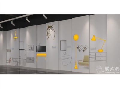 5平米展臺設(shè)計制作：三面開口/現(xiàn)代/木質(zhì)結(jié)構(gòu)/白色，為家具展展商而作（免費使用）