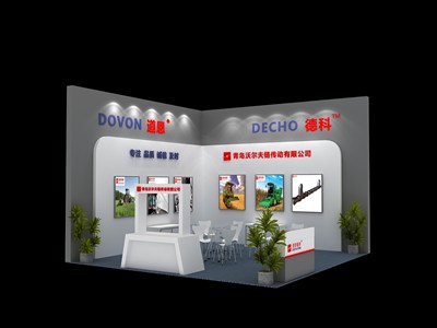 36平米展臺設(shè)計制作：二面開口/現(xiàn)代/木質(zhì)結(jié)構(gòu)/灰色，為機械展展商而作（免費使用）