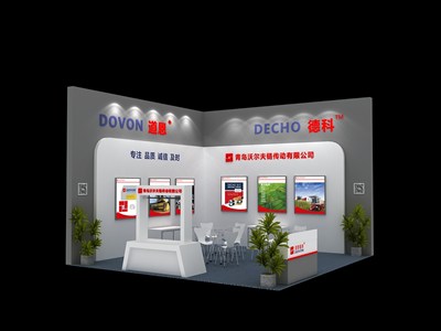 36平米展臺設(shè)計制作：二面開口/現(xiàn)代/木質(zhì)結(jié)構(gòu)/灰色，為機械展展商而作（免費使用）