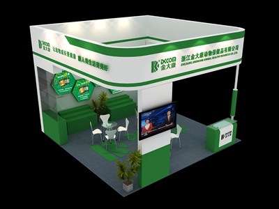 36平米展臺(tái)設(shè)計(jì)制作：三面開口/現(xiàn)代/木質(zhì)結(jié)構(gòu)/綠色，為食品展展商而作（免費(fèi)使用）